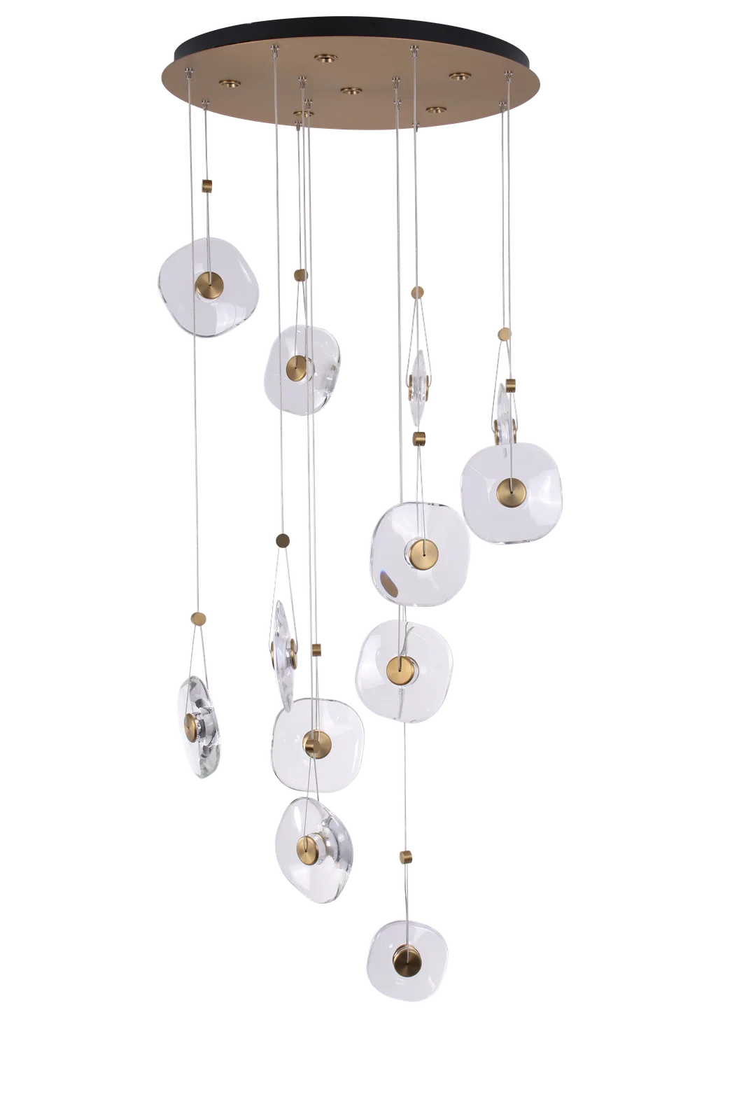Luna Arc – Circular Gold Chandelier with Frosted Acrylic Diffusers